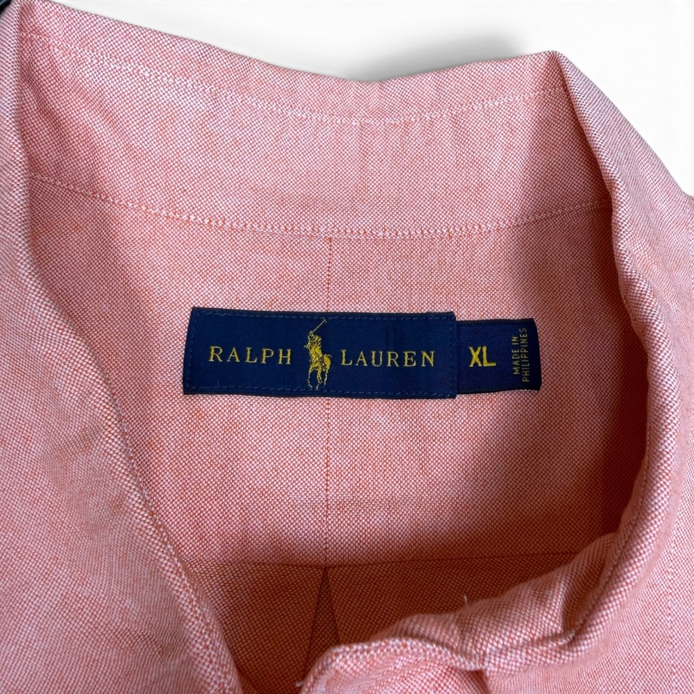 Ralph Lauren Mens XL Salmon Pink Short Sleeve Oxford Button Down Pony Logo Shirt - Picture 5 of 10